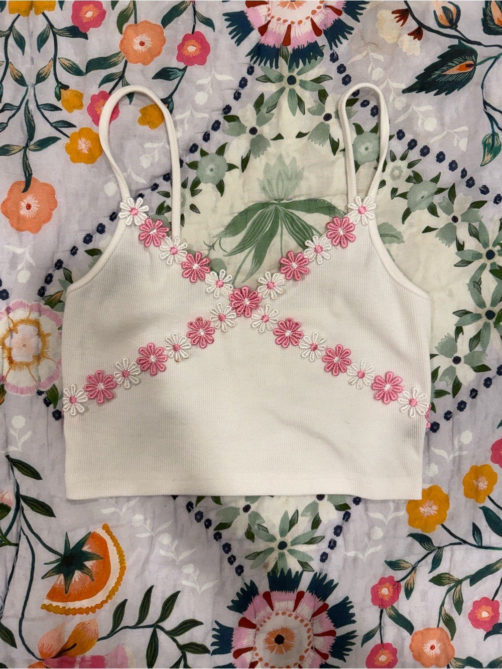 Flower White Cropped Tank